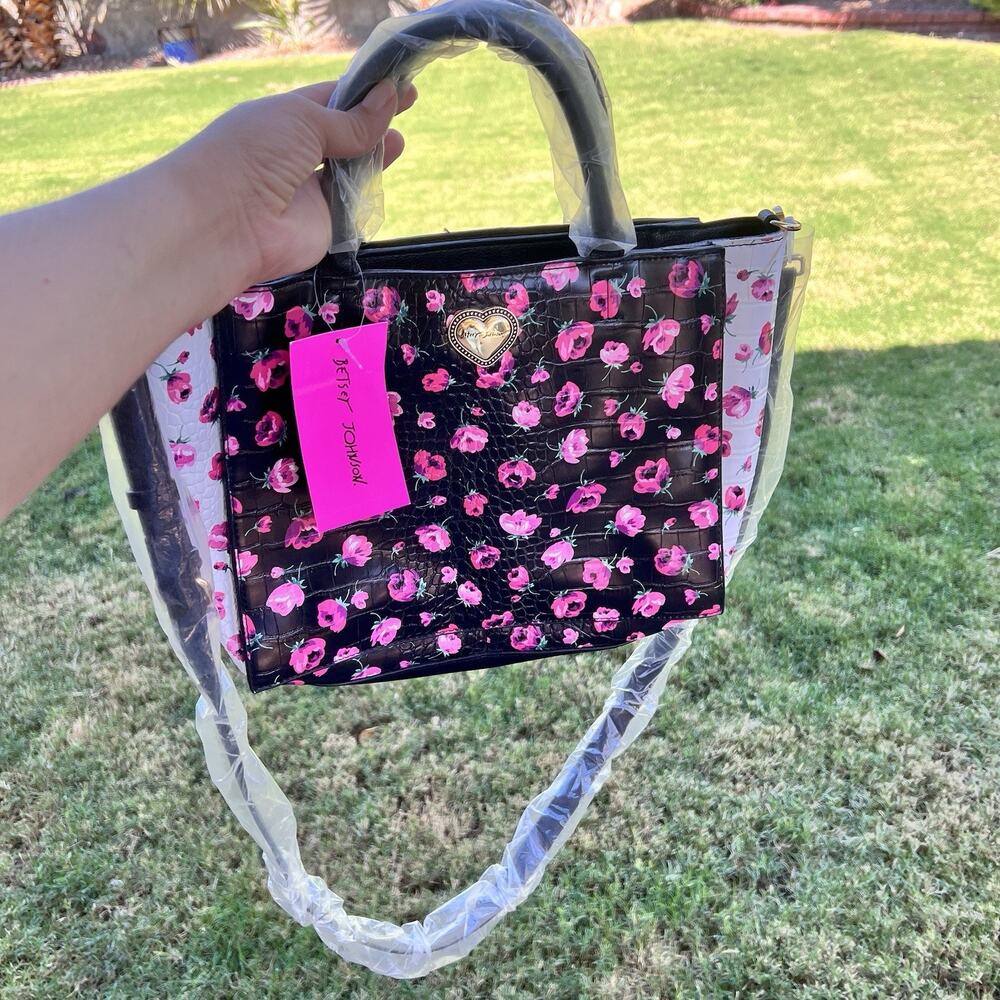 Betsy Johnson crocodile-embossed floral XOJAYLA tote bag Handbag Strap Purse